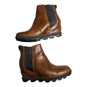Sorel Joan of Arctic Wedge II Brown Leather Waterproof Winter Ankle Boots Sz 8.5